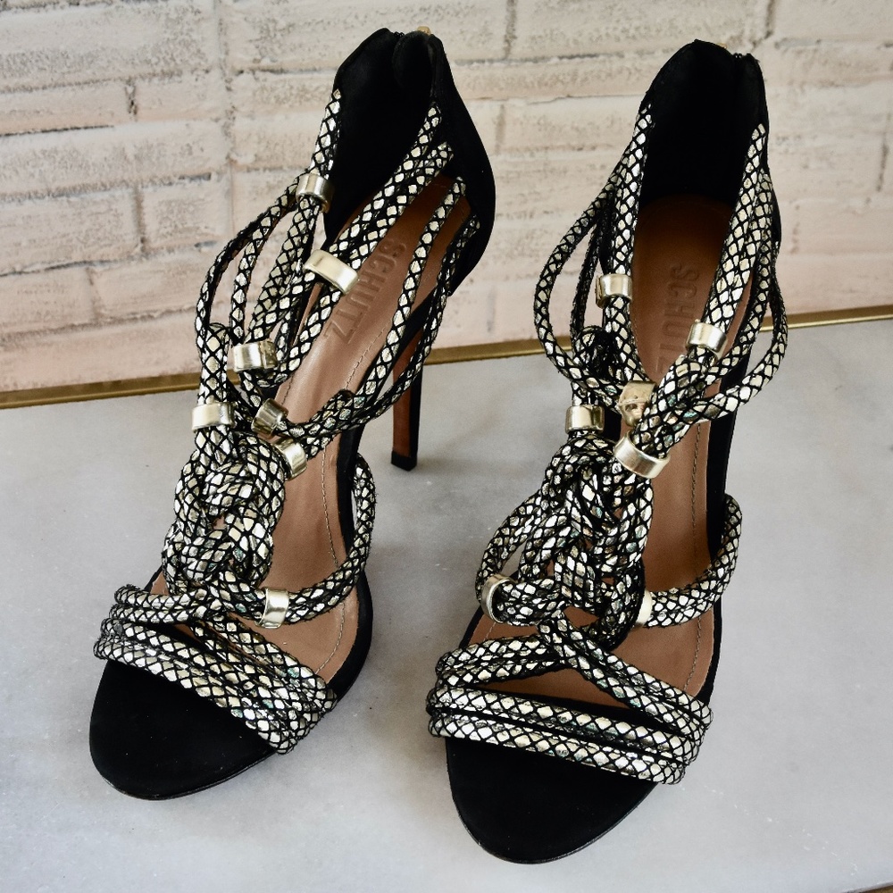 Schutz Silver Strappy Heels US 8